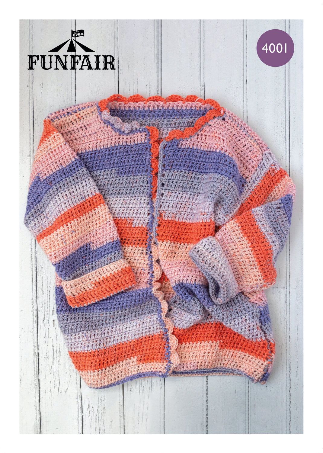Emu Funfair Swirl DK Child's Comfy Crochet Cardigan - 4001