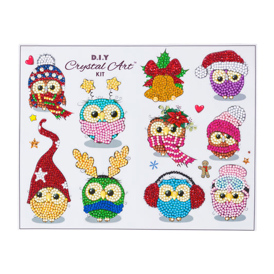 Cool Christmas Owls Crystal Art Sticker Set