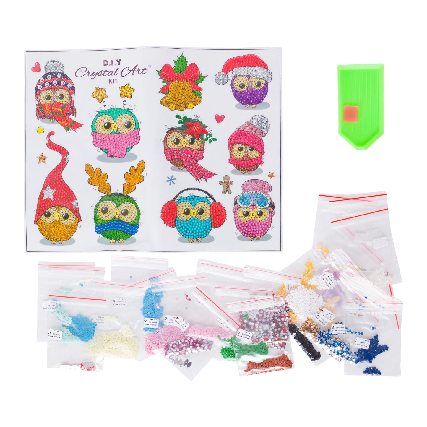 Cool Christmas Owls Crystal Art Sticker Set