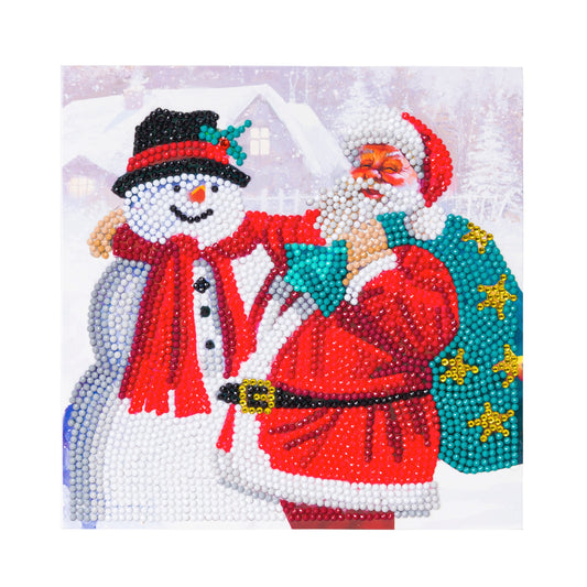 Santa Snowman Crystal Art Card